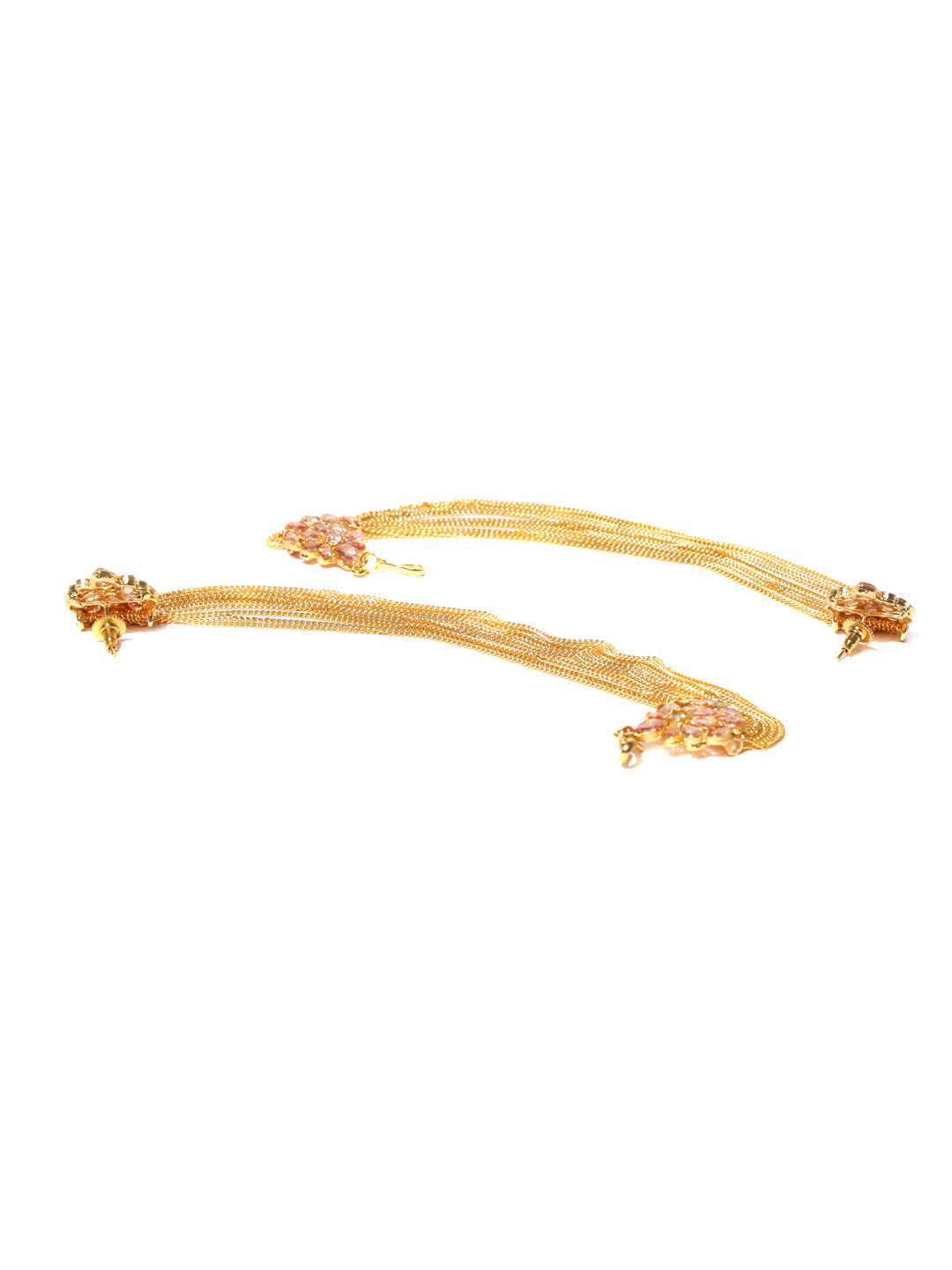 YouBella Gold-Toned Teardrop Shaped Studs with Ear Chains